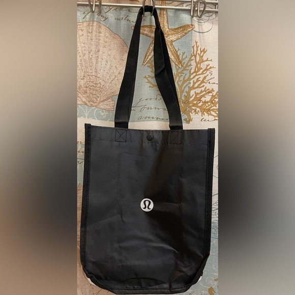 Lululemon Logo Black White Reusable Bag Snap Close Double Sided Tote - Picture 2 of 6
